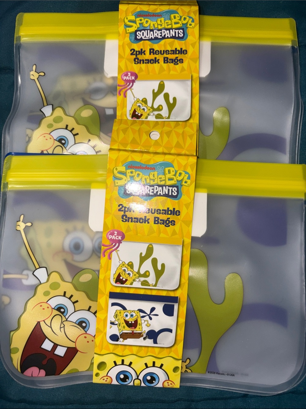 SpongeBob Squarepants Yellow & Blue Reusable Snack Bag 2-Pack x 2